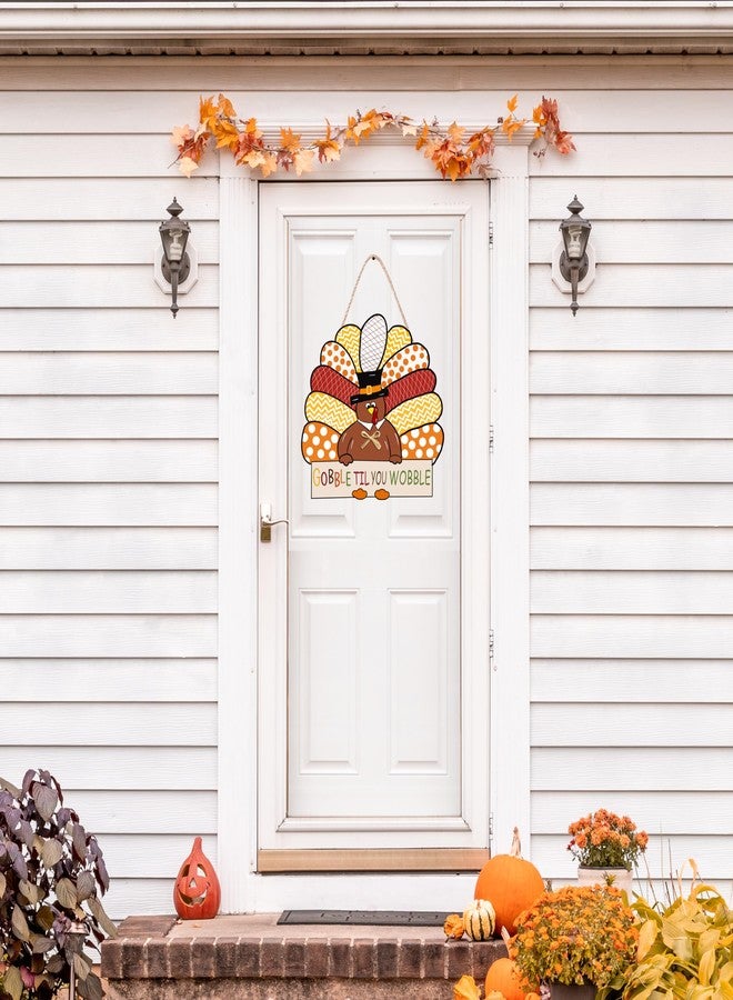 CYNOSA Thanksgiving Wreath for Front Door Turkey Door Hanger Gobble Sign Thanksgiving Turkey Outside Door Decorations - Image 3